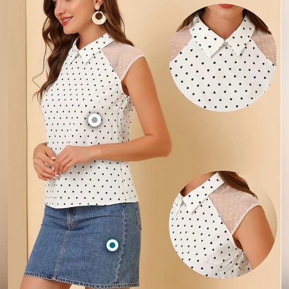 Women's Junior SHEIN black heart print collar top with mesh sholuder sleeves - Picture 1 of 11